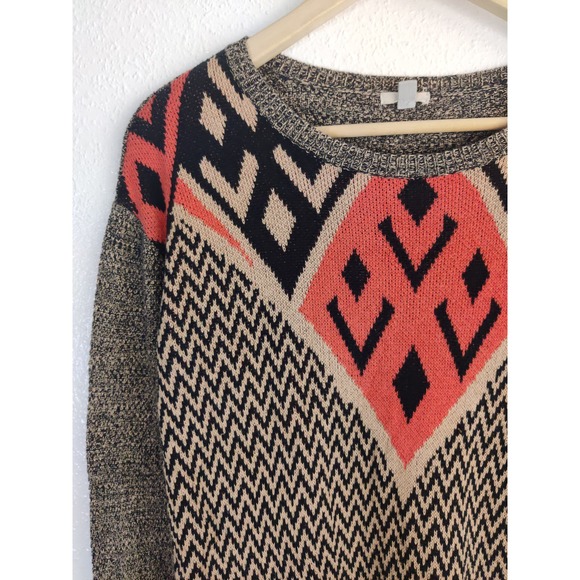 Urban Outfitters Ecote Intarsia Tan Pink Aztec Tribal Pullover Sweater Size S - Picture 3 of 8